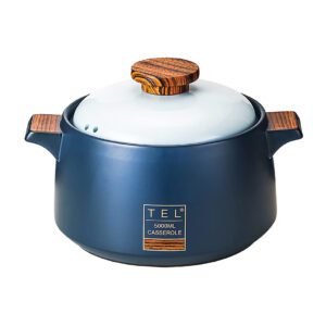 Casserole 4.5L bleu en céramique pure antiadhésive à haute température avec couvercle