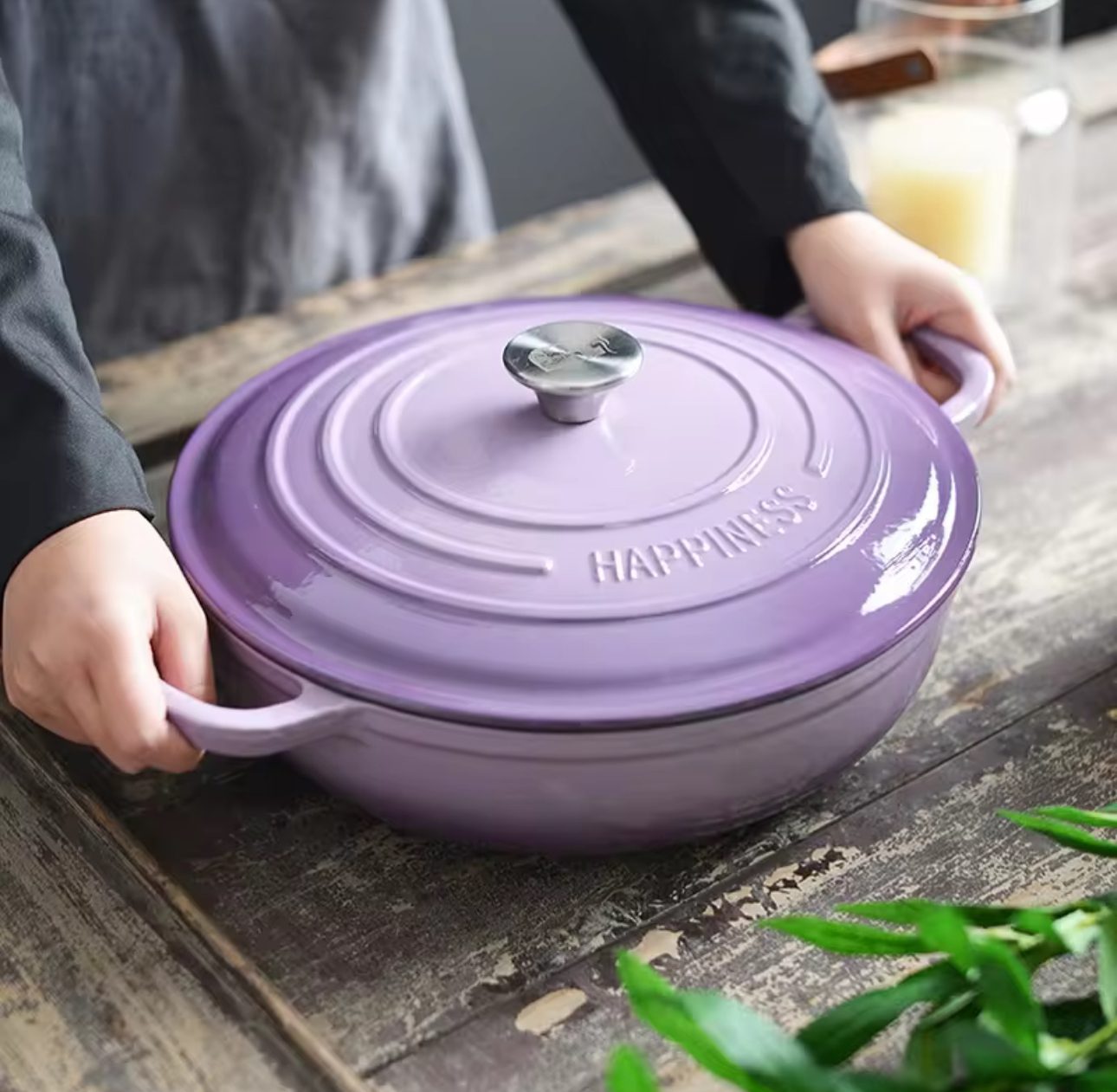 Casserole fonte émaillée violette , gaz , induction 5L anti-adhésive 30cm – Image 3